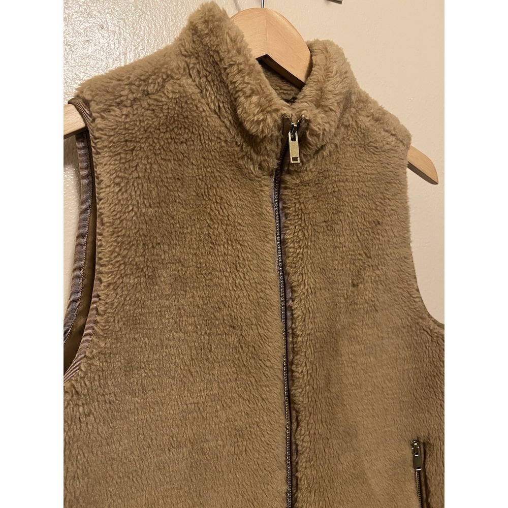 J. Crew Excursion‎ Vest Faux Fur Plush Zip Camel Tan Light Brown Lined Womens XS - Picture 3 of 12